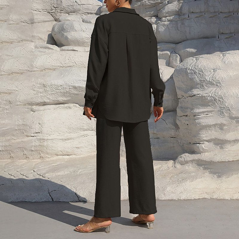 Women’s Solid Color Lapel Lounge Wear