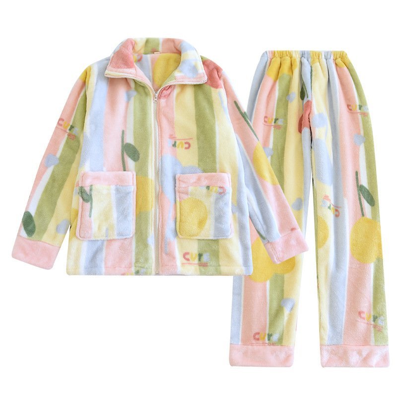 Women’s Loose Flannel Fleece-lined Loungewear Suit