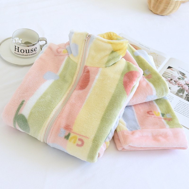 Women’s Loose Flannel Fleece-lined Loungewear Suit