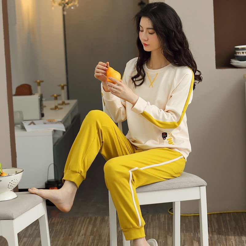 Women’s Pajamas Knitted Round Neck Loungewear Suit