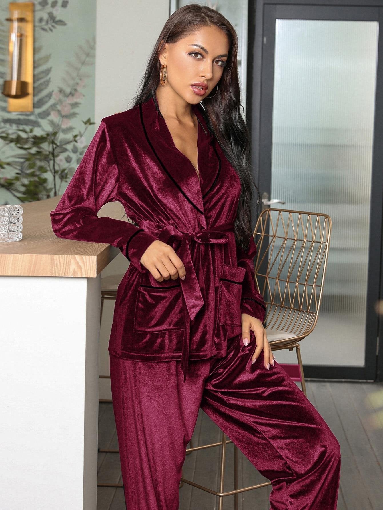 Women’s Pajamas Fleece-lined Thickened Loungewear Suit
