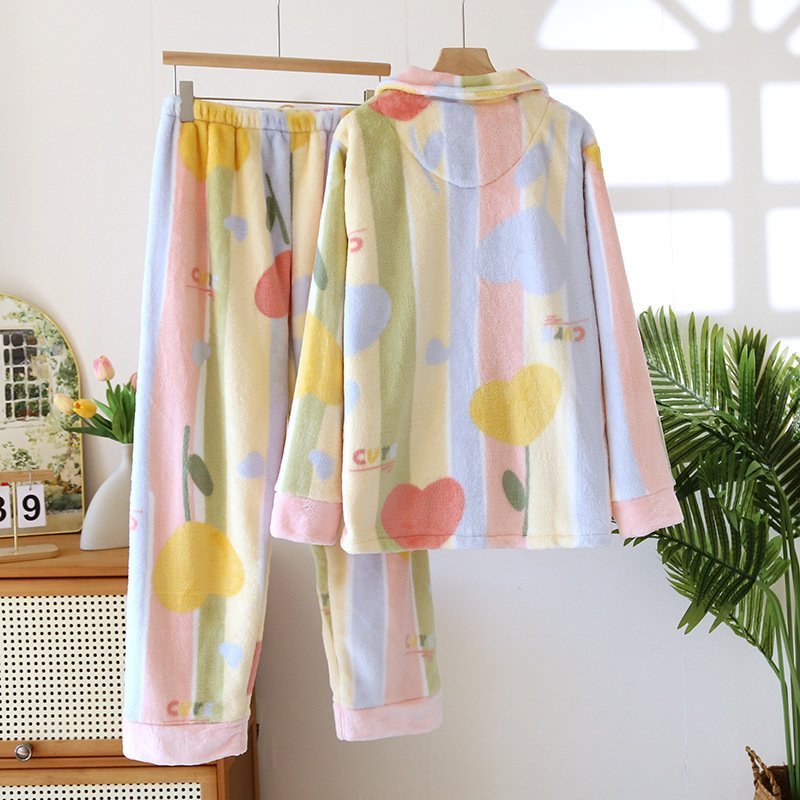 Women’s Loose Flannel Fleece-lined Loungewear Suit