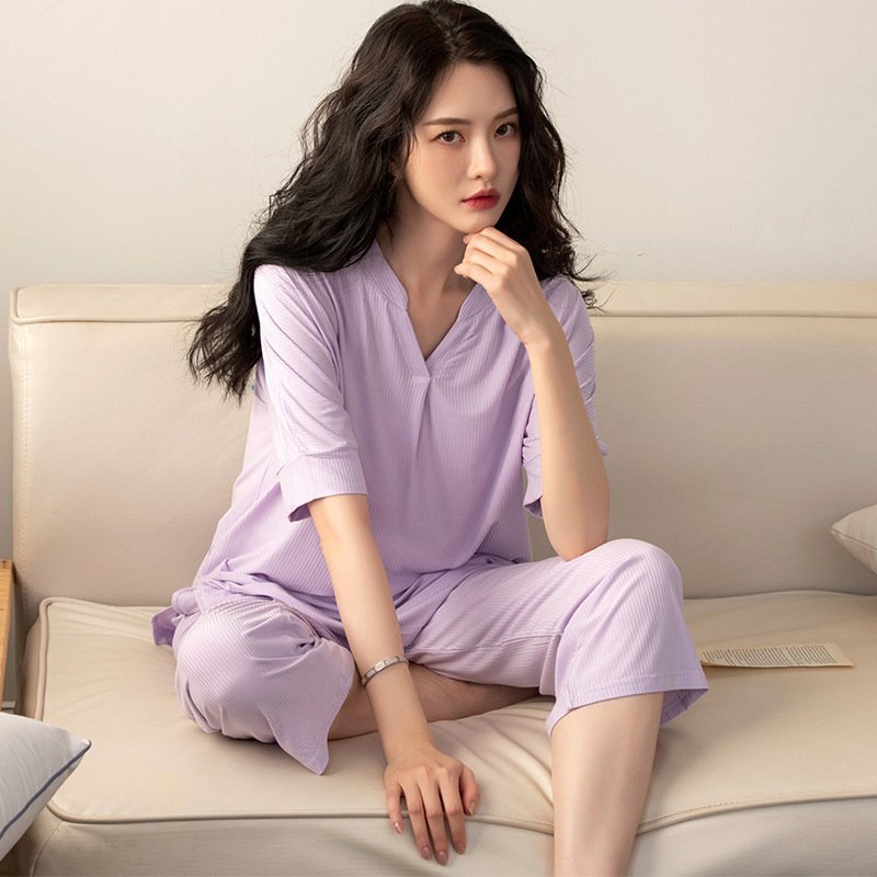 Women’s Modal Short Sleeve Cropped Pants Loungewear Set