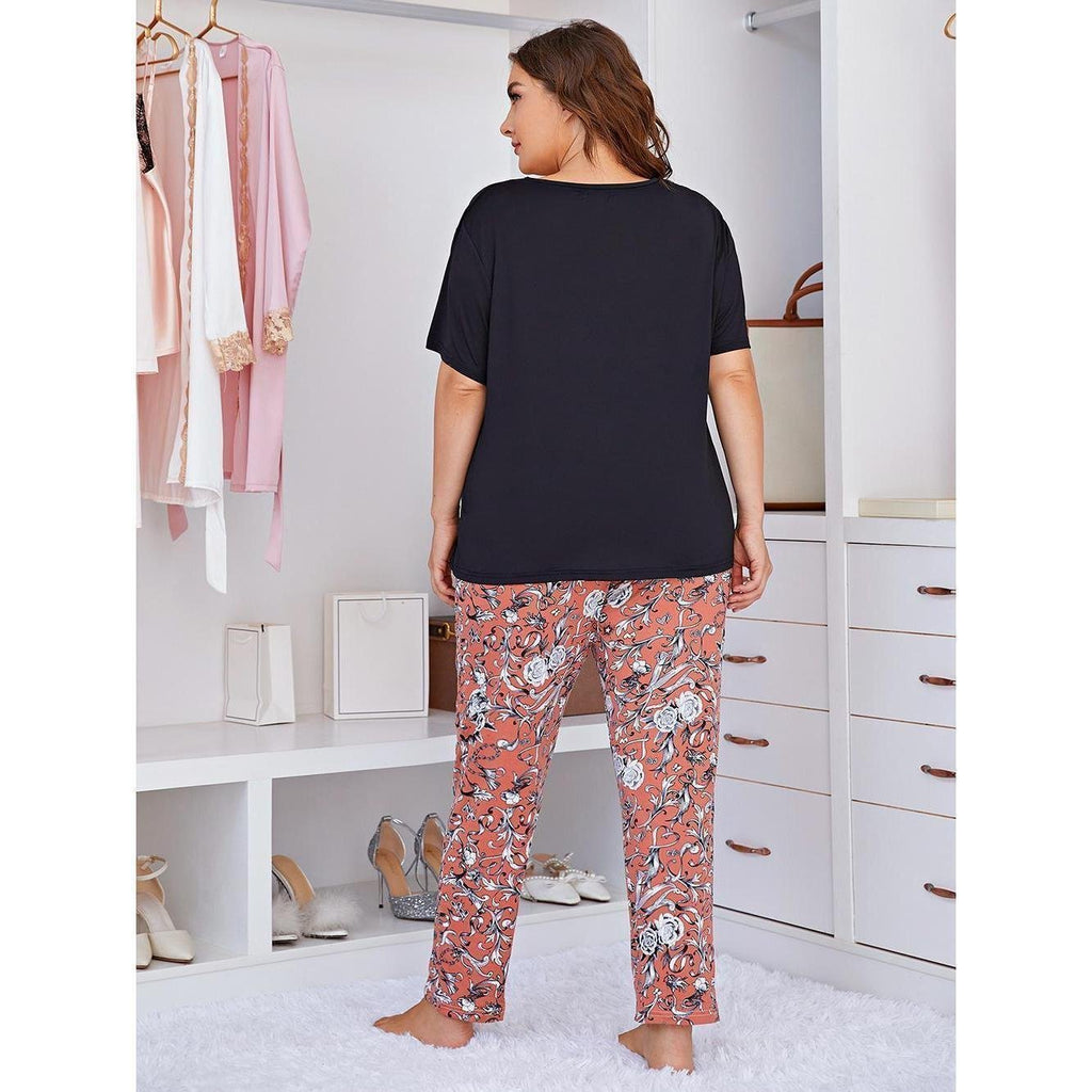 Women’s Fashion Short Sleeve Printed Pants Loungewear Set