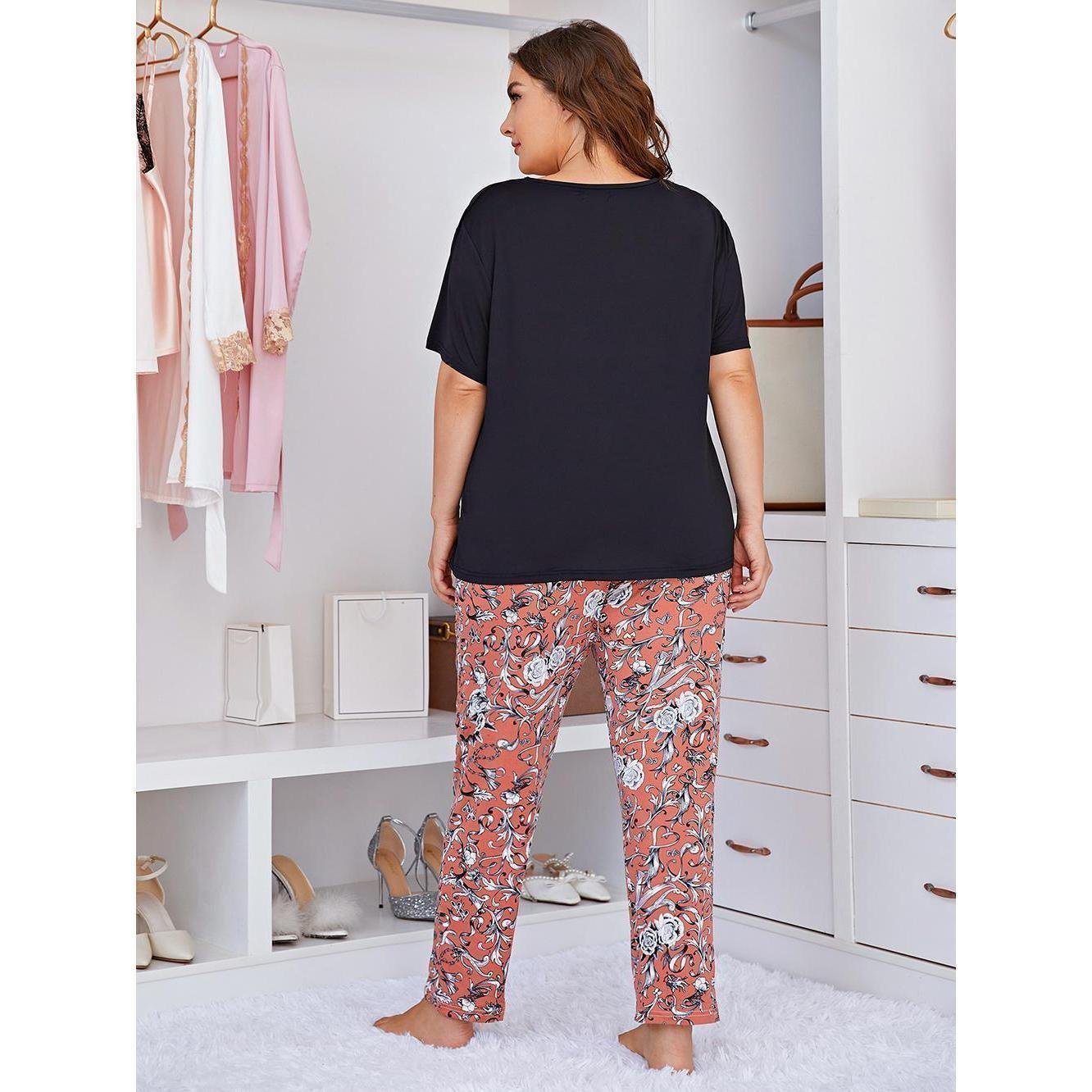 Women’s Fashion Short Sleeve Printed Pants Loungewear Set