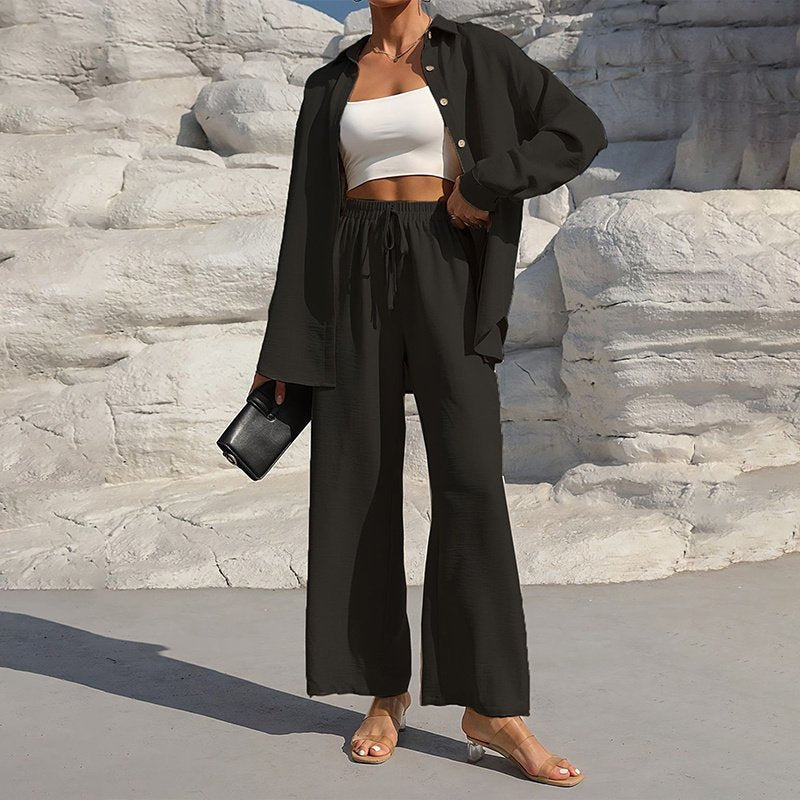 Women’s Solid Color Lapel Lounge Wear