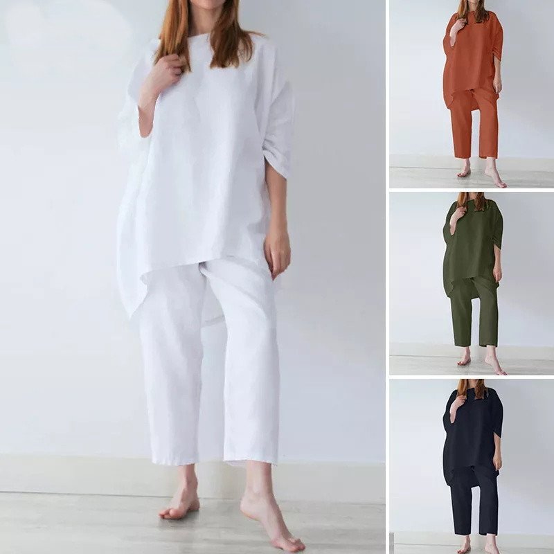 Women’s Loose Fitting Fashion Casual Cotton And Linen Two Sets