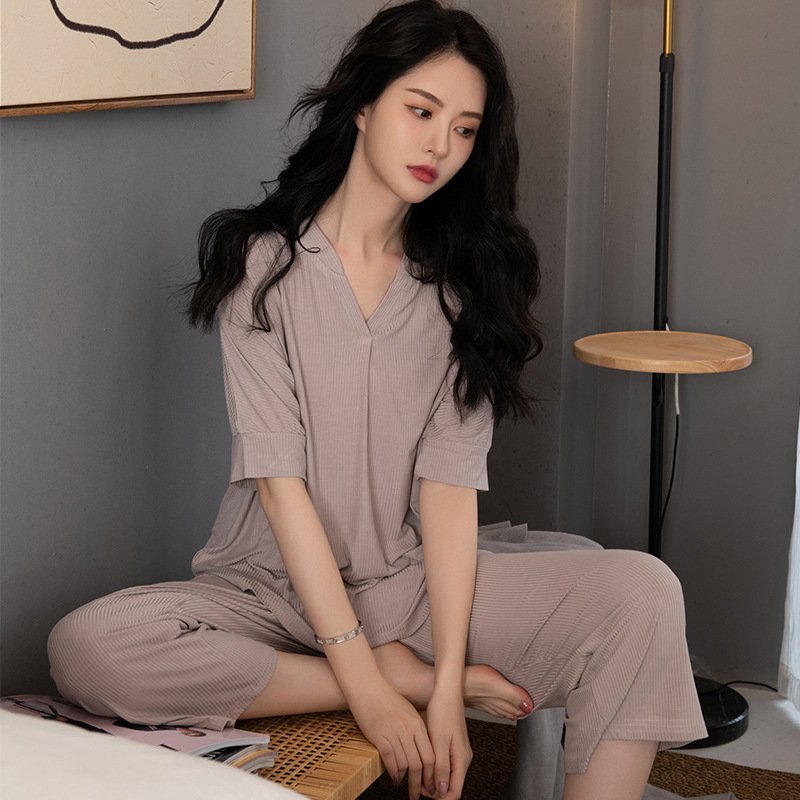 Women’s Modal Short Sleeve Cropped Pants Loungewear Set