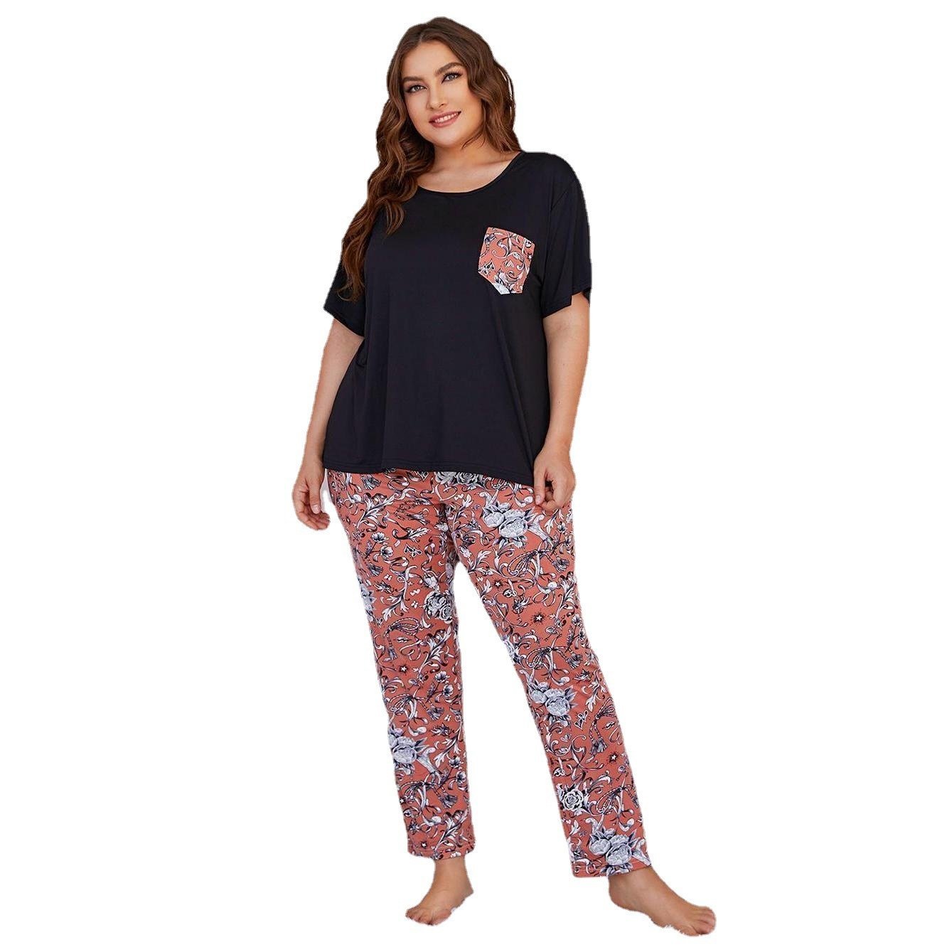 Women’s Fashion Short Sleeve Printed Pants Loungewear Set