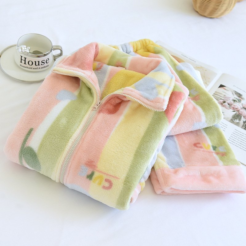 Women’s Loose Flannel Fleece-lined Loungewear Suit