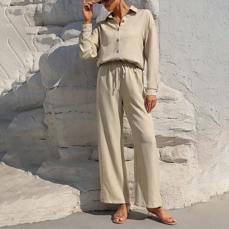 Women’s Solid Color Lapel Lounge Wear