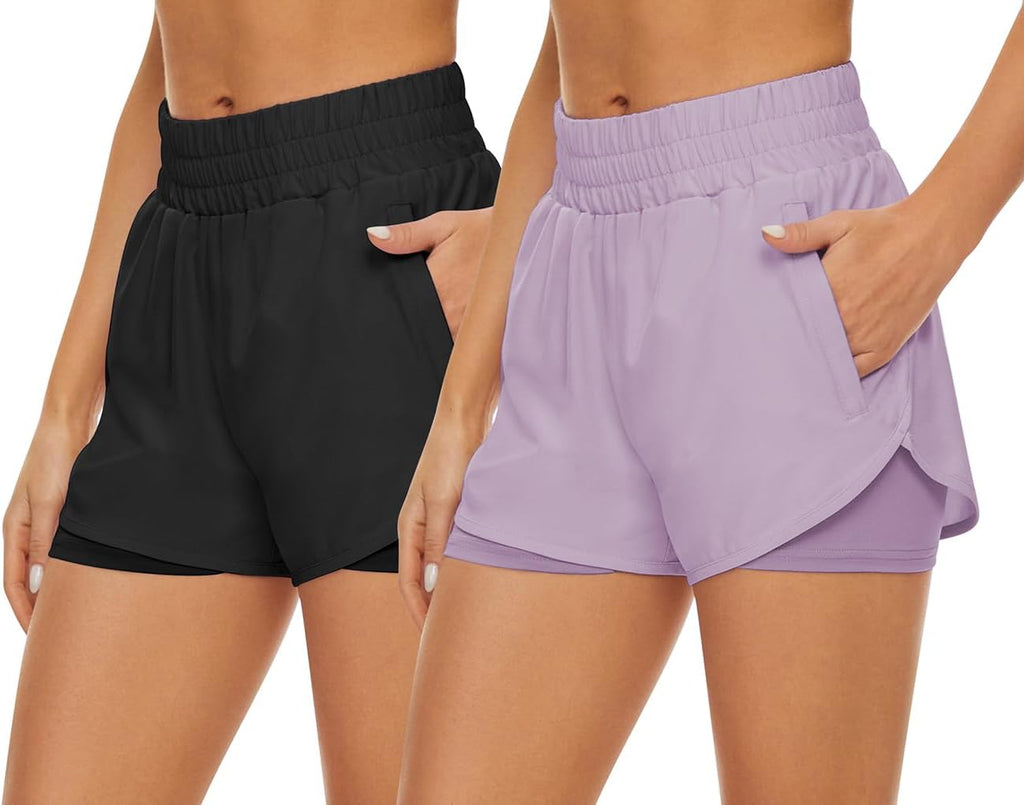 2 pack athletic shorts for women quick dry running shorts with pockets high waisted workout gym sports shorts