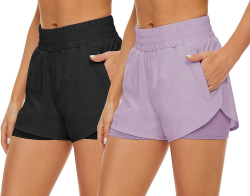 2 pack athletic shorts for women quick dry running shorts with pockets high waisted workout gym sports shorts