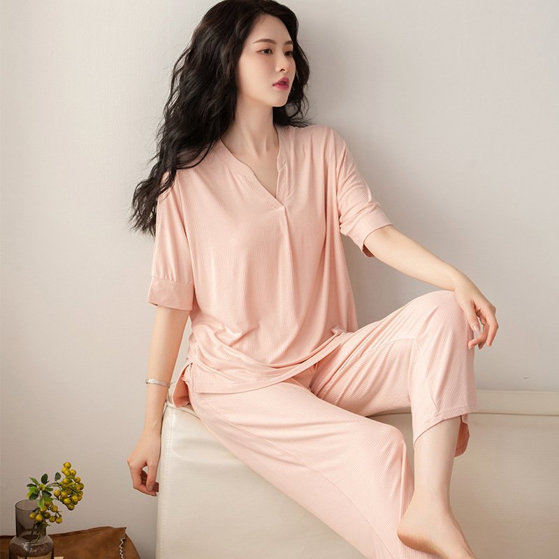 Women’s Modal Short Sleeve Cropped Pants Loungewear Set